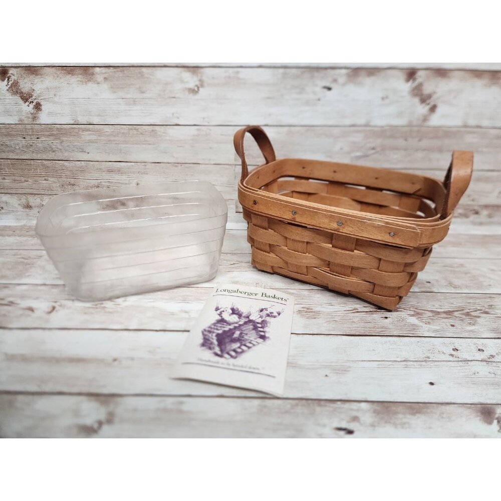 Longaberger Rectangular Tea Basket 10740 With Plastic Liner and Leather Handles‎